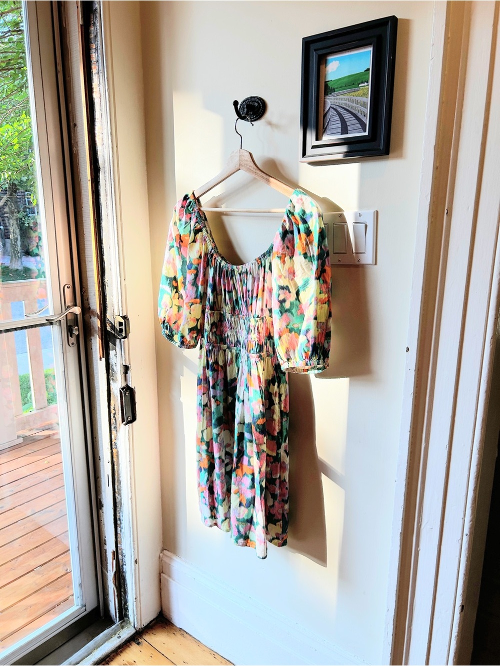 Gap Medium Floral Multicolor Puff-Sleeve Dress